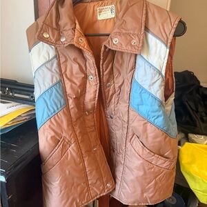 Segallo Vintage Puffer Vest with Blue and Cream Chevron Panels